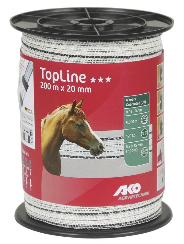 TopLine Weidezaunband 200m x 20 mm - 4 Jahre UV stabil - für bis zu 5000m lange Zäune