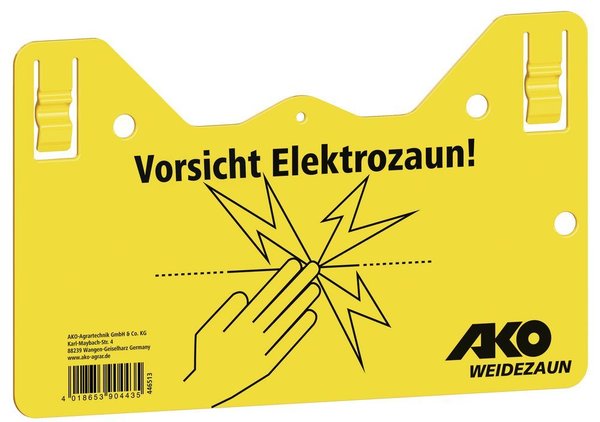 Warnschild Vorsicht Elektrozaun zum Einhängen für Bänder, Seil und Litze