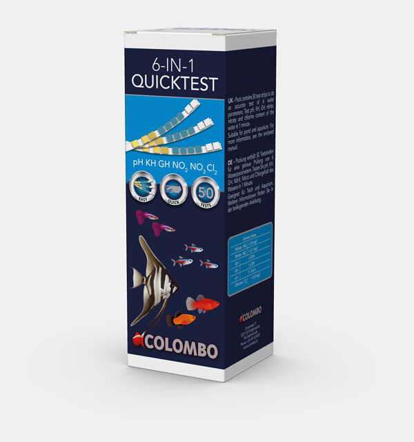 Colombo Aqua Quicktest Teststreifen 50 Stück 6 in 1, pH, KH, GH, Nitrit, Nitrat und Chlorgehalt
