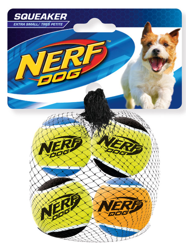 Nerf Tennisbälle mit Quietscher, XS, 4er Pack