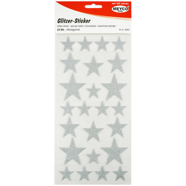 Moosgummi-Sticker Sterne; glitter-silber; 24 Stück