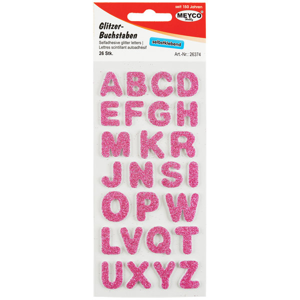 ABC-Sticker; glitter-pink 2mm stark / 2 cm hoch