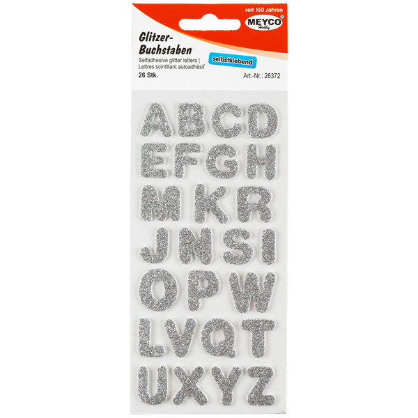 ABC-Sticker; glitter-silber 2mm stark / 2 cm hoch